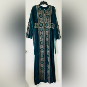 Syria Women's Party Wedding Maxi Traditional Dress Caftan Embroidered Teal